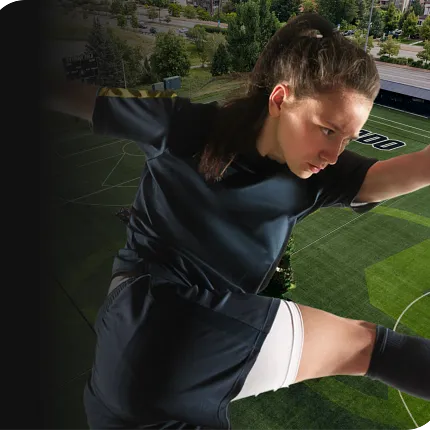 Young athlete in action wearing a dark sports uniform