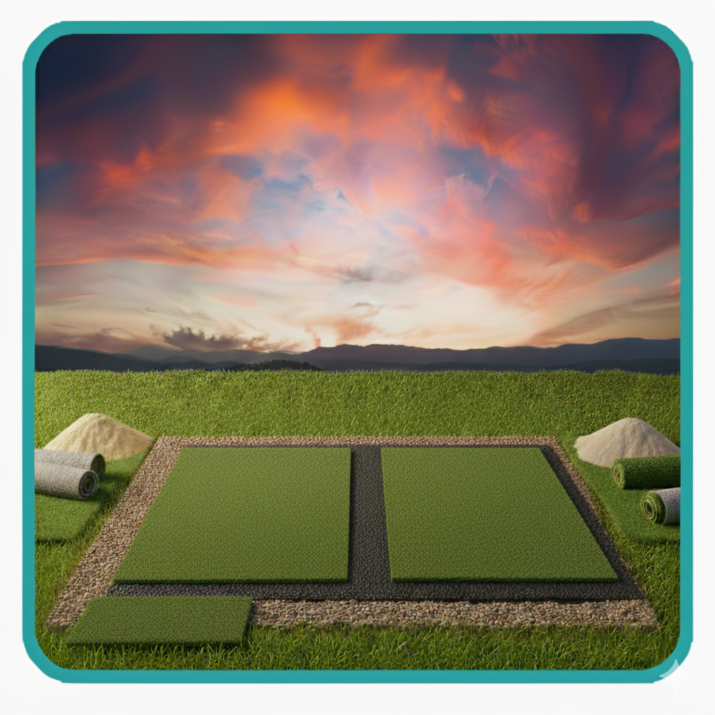 Dos paños de césped levantados mostrando la cinta adhesiva en la unión